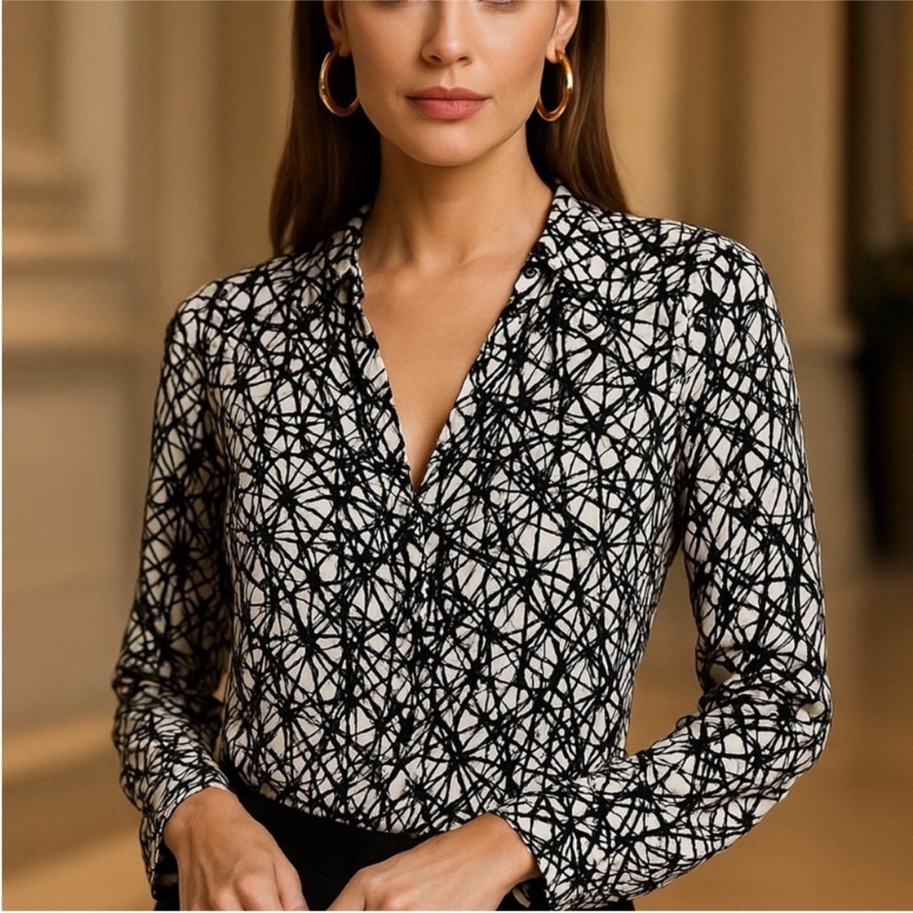 Milly Monochrome Abstract Pattern black and white blouse size 0